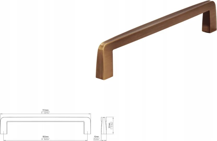 Bútorfogantyú Siro 2570-172ZN79 régi szálcsiszolt sárgaréz