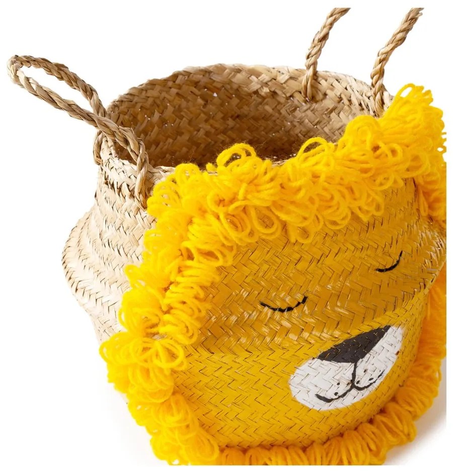 Sárga-natúr színű tengerifű játéktároló kosár ø 30x28 cm Lion – Compactor