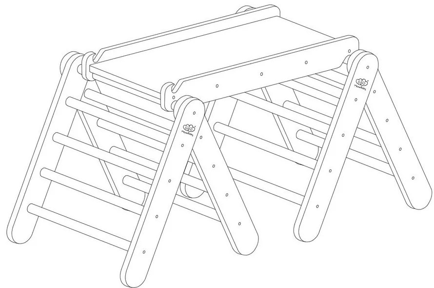Szürke-natúr színű borovi fenyő pikler háromszög 265x61x60 cm Montessori – Meowbaby
