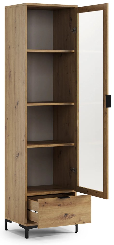 Mazzoni LANA W-50 vitrines szekrény Artisan Tölgy - 1 AJTÓS FIÓKOS VITRINES SZEKRÉNY