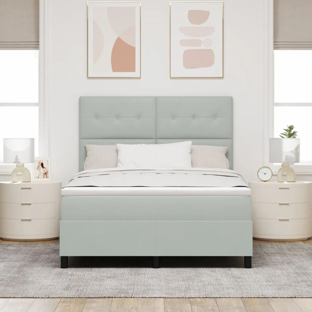 Boxspring Ágy Matrac nélkül Világosszürke 140x200 cm Bársonyos