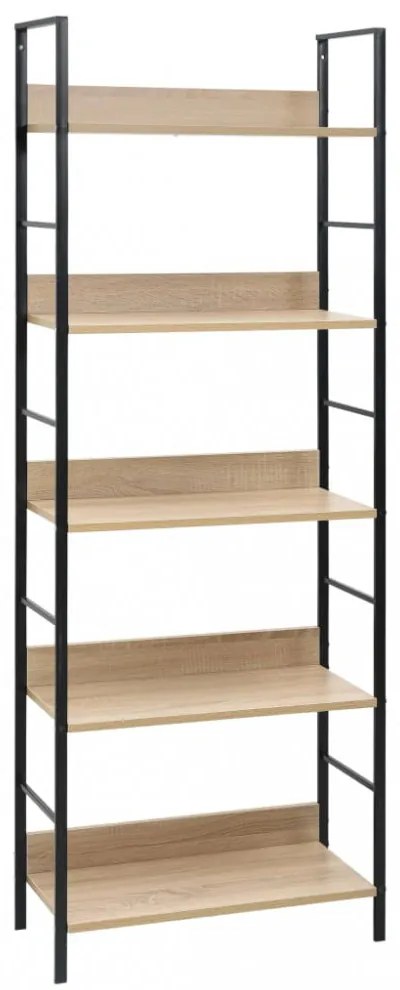 5 szintes tölgyszínű szerelt fa könyvespolc 60x27,6x158,5 cm