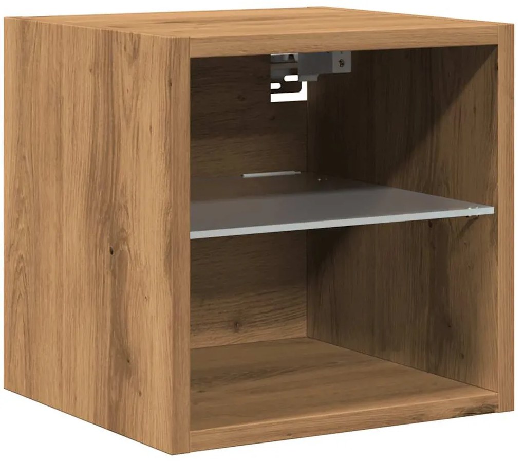 2 db kézműves tölgy színű fali TV-szekrény LED-del 30x28,5x30cm