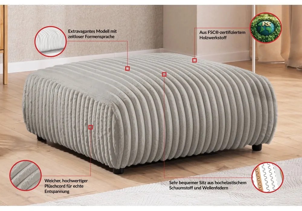 Világosszürke kordbársony lábtartó Justin – Ropez