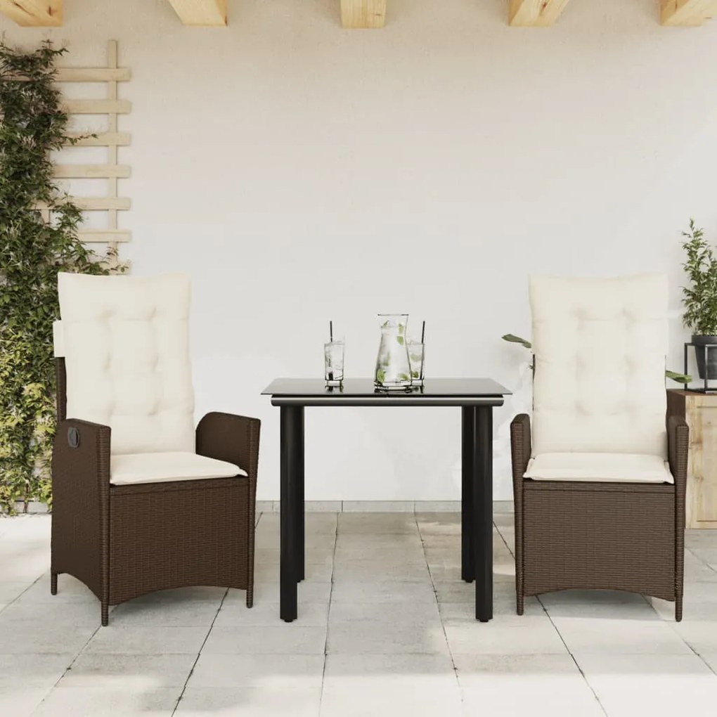 3 részes barna polyrattan kerti étkezőgarnitúra párnával