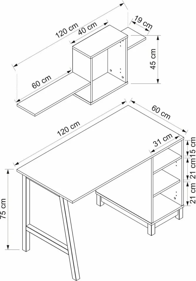 Venaro íróasztal, fehér-dió, 120 cm