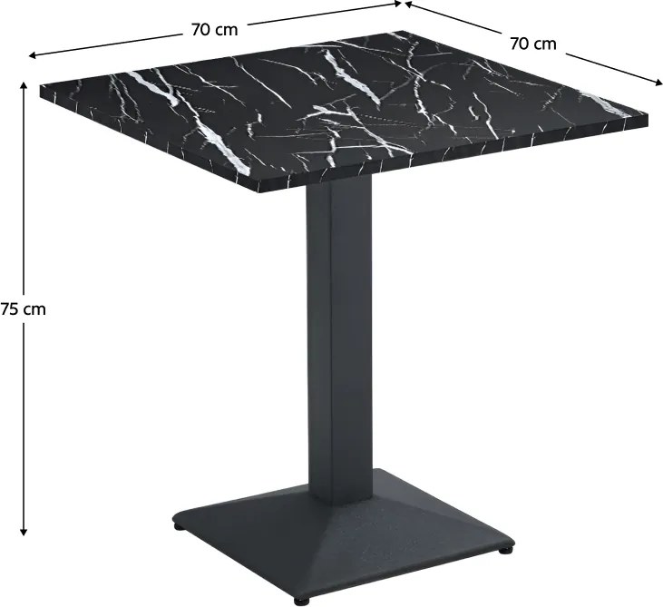 Bisztró asztal, fekete márvány/fekete, 70x70 cm, RINALDO TYP 1