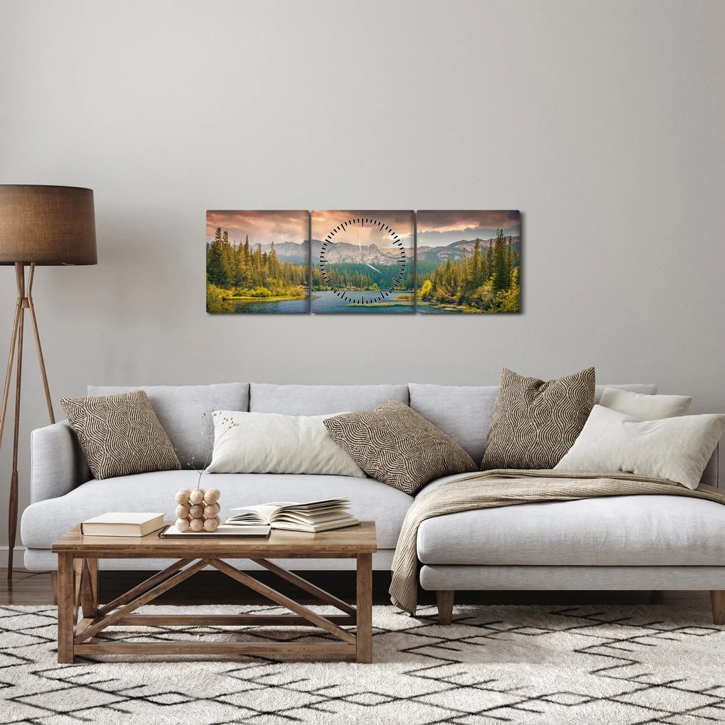 Egy kép a hegyi folyó és a hegyek (órával) (90x30 cm)