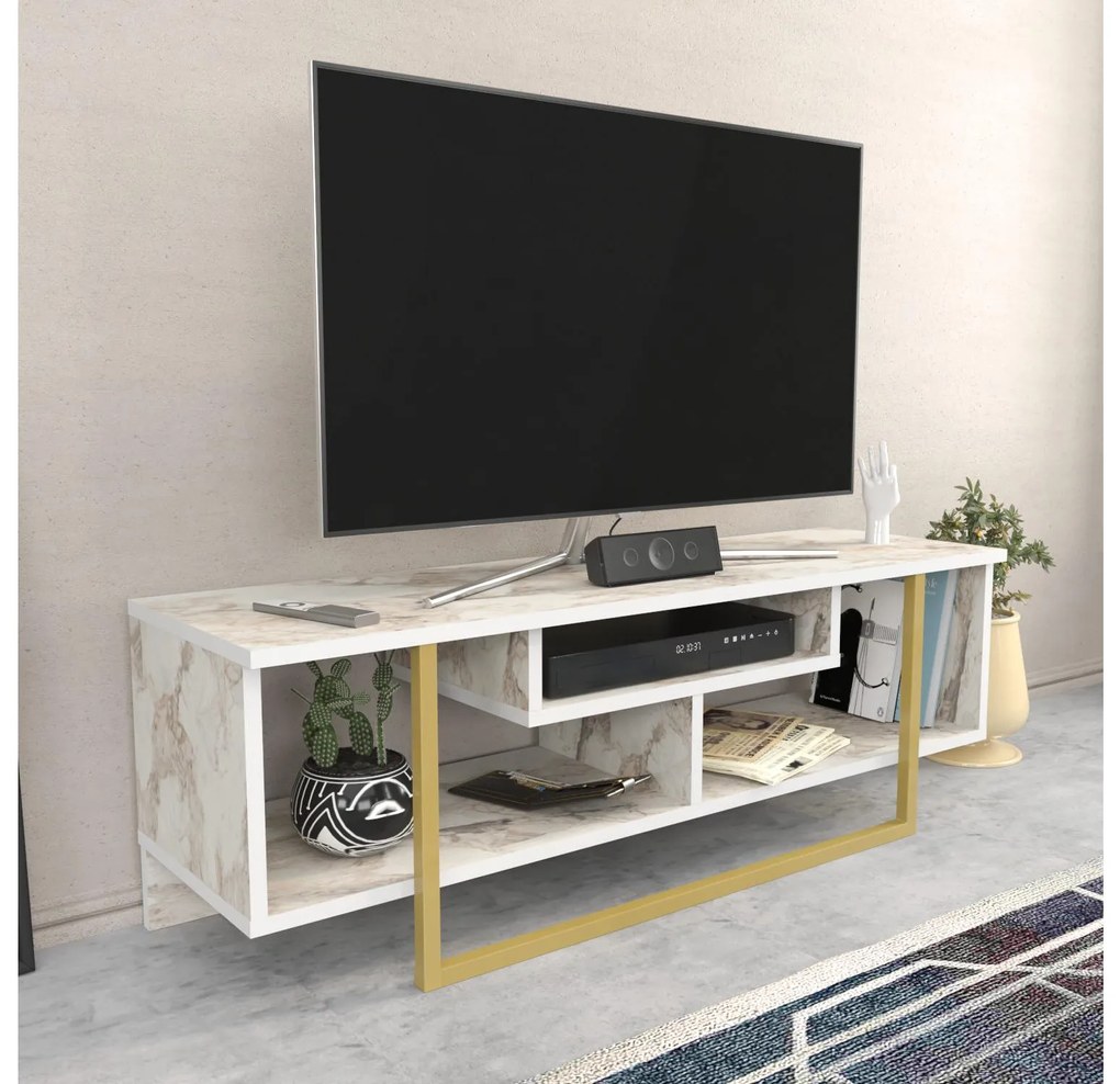 TV asztal/Szekrény Aslana 120 (fehér + arany) . 1101386