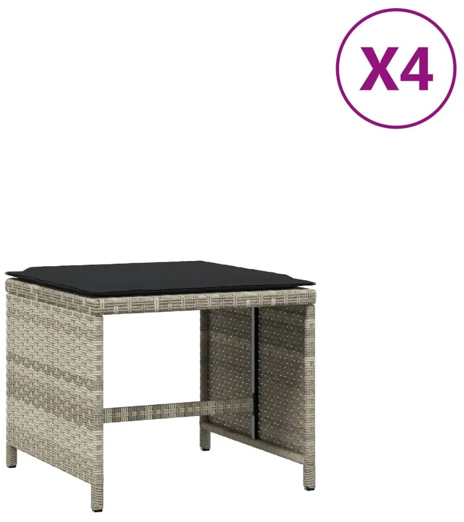 4db világosszürke polyrattan kerti szék párnával 41 x 41 x 36cm