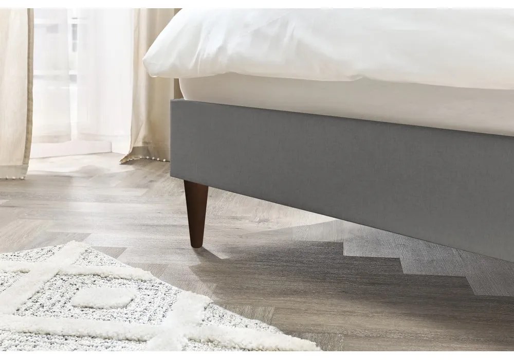 Antracitszürke kárpitozott franciaágy ágyráccsal 180x200 cm Sary – Bobochic Paris