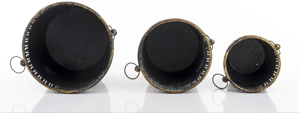 Kaspó 3 db-os szett, sötét arany fém, patinás 22x30.5x27.5 20x25x22 18x20x17cm