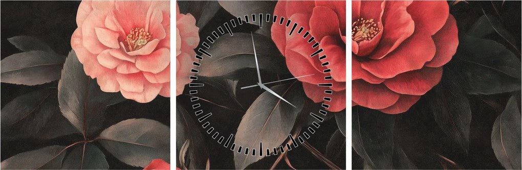 Kép - Vörös virágok sötét háttér előtt (órával) (90x30 cm)