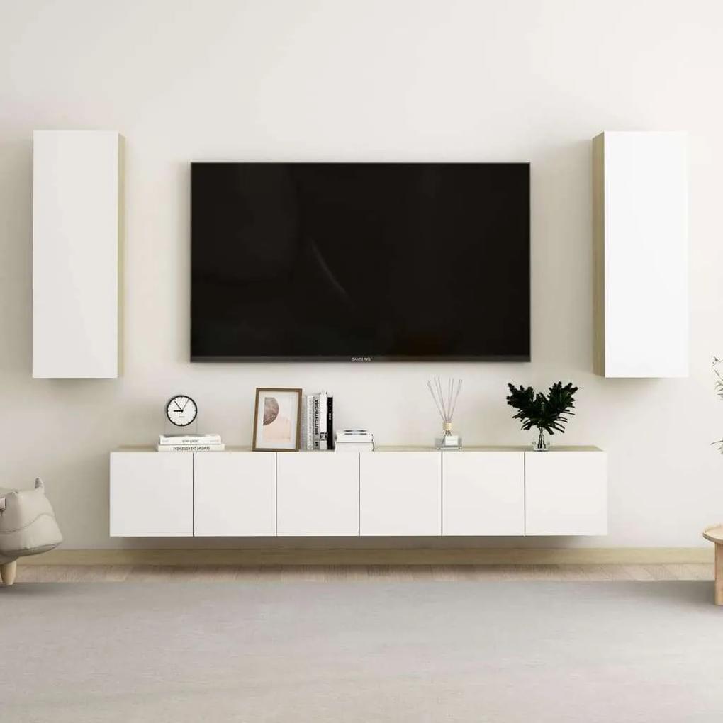 vidaXL 5 részes fehér-sonoma színű forgácslap TV-szekrényszett