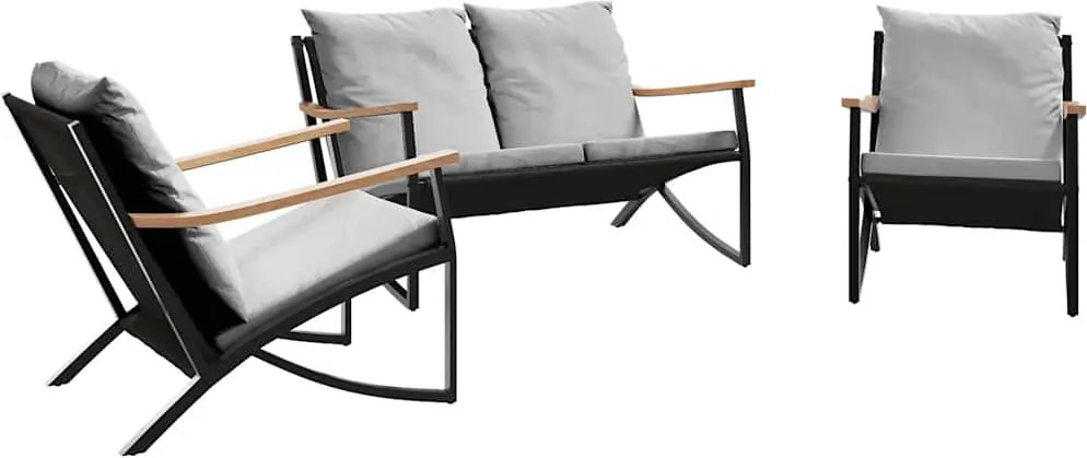 vidaXL 3 részes fekete acél erkélybútor-garnitúra párnával