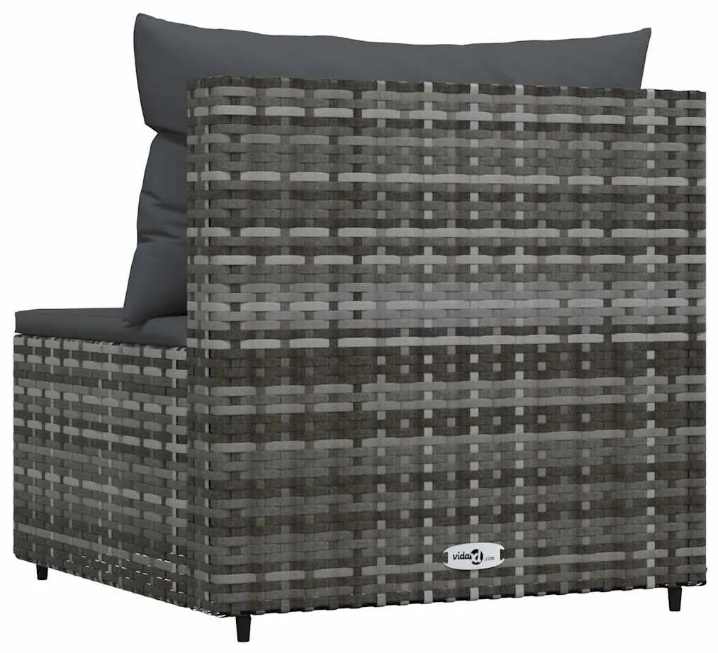 Szürke polyrattan kerti középső kanapé párnával
