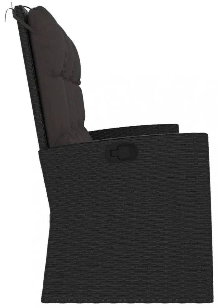 fekete polyrattan dönthető kerti pad párnával 173 cm