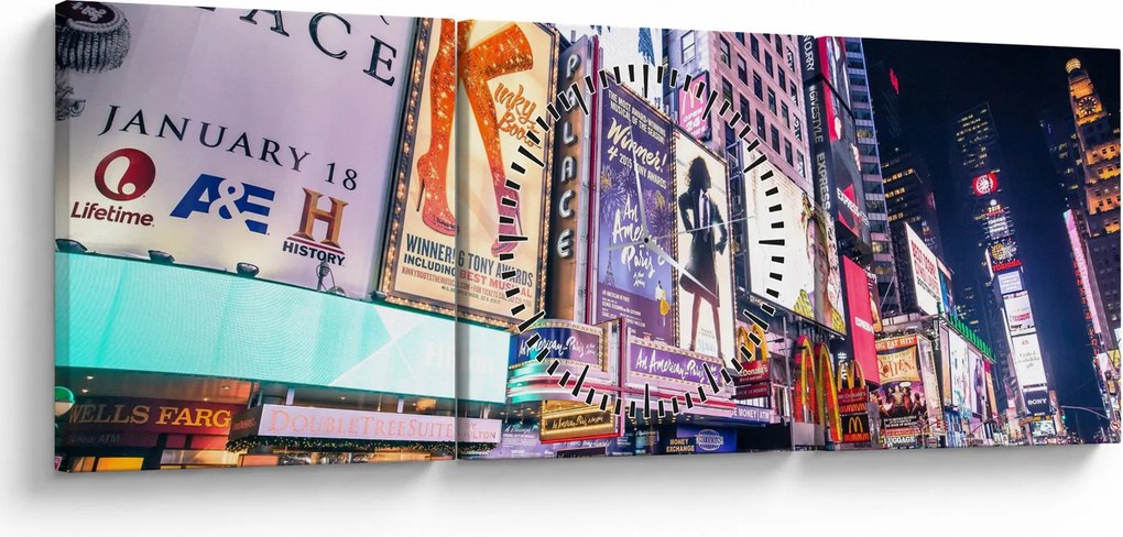 Kép - New York Theater District (órával) (90x30 cm)