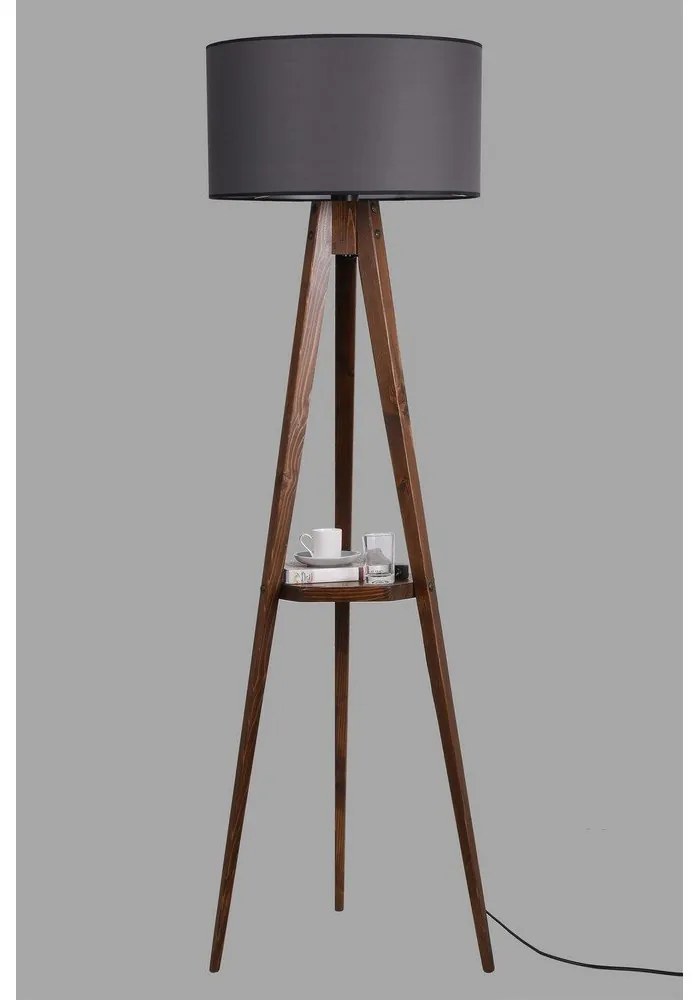 Fekete-barna állólámpa polccal textil búrával (magasság 154 cm) Sehbali Tripod – Opviq lights