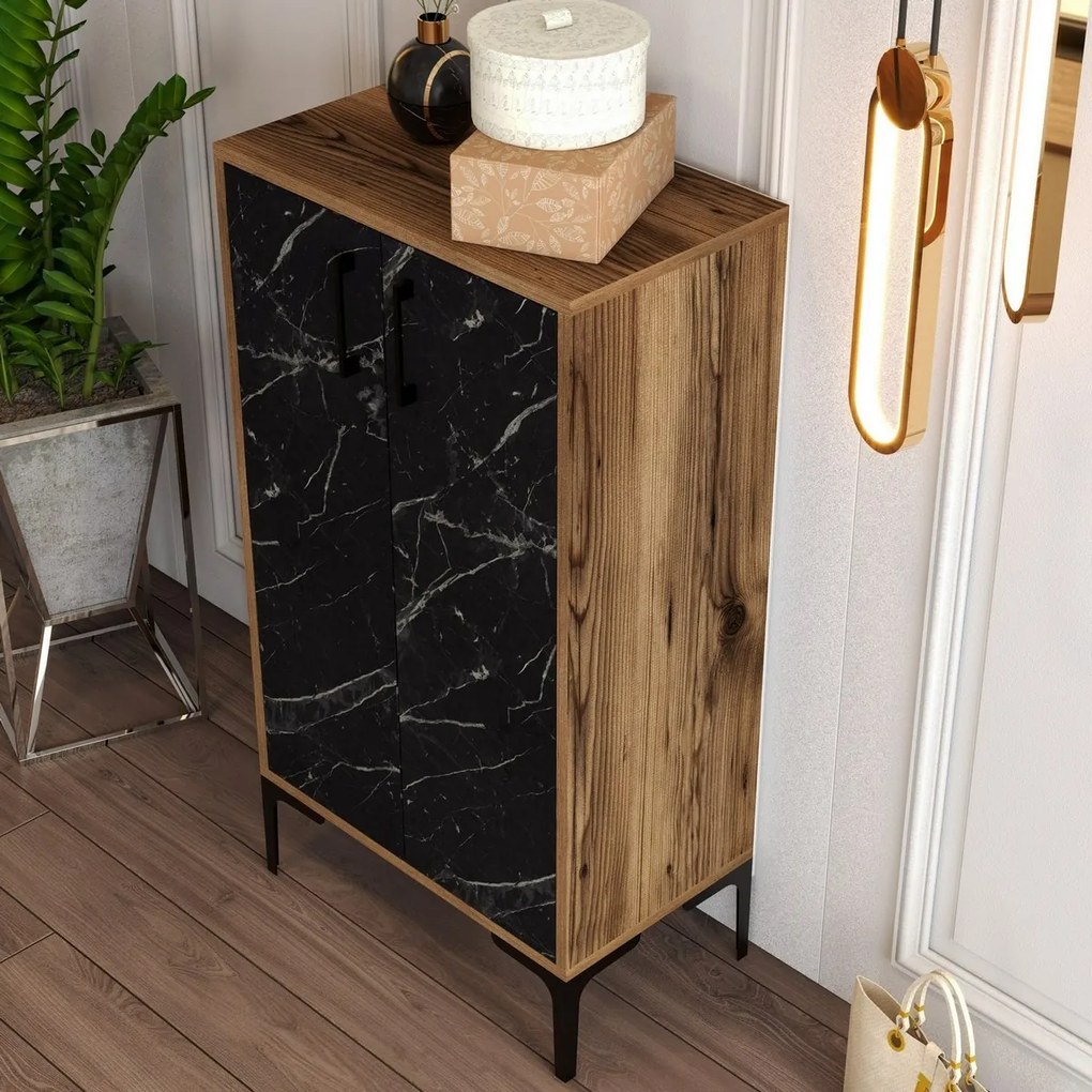 Cipősszekrény Prag Walnut és Black Marble