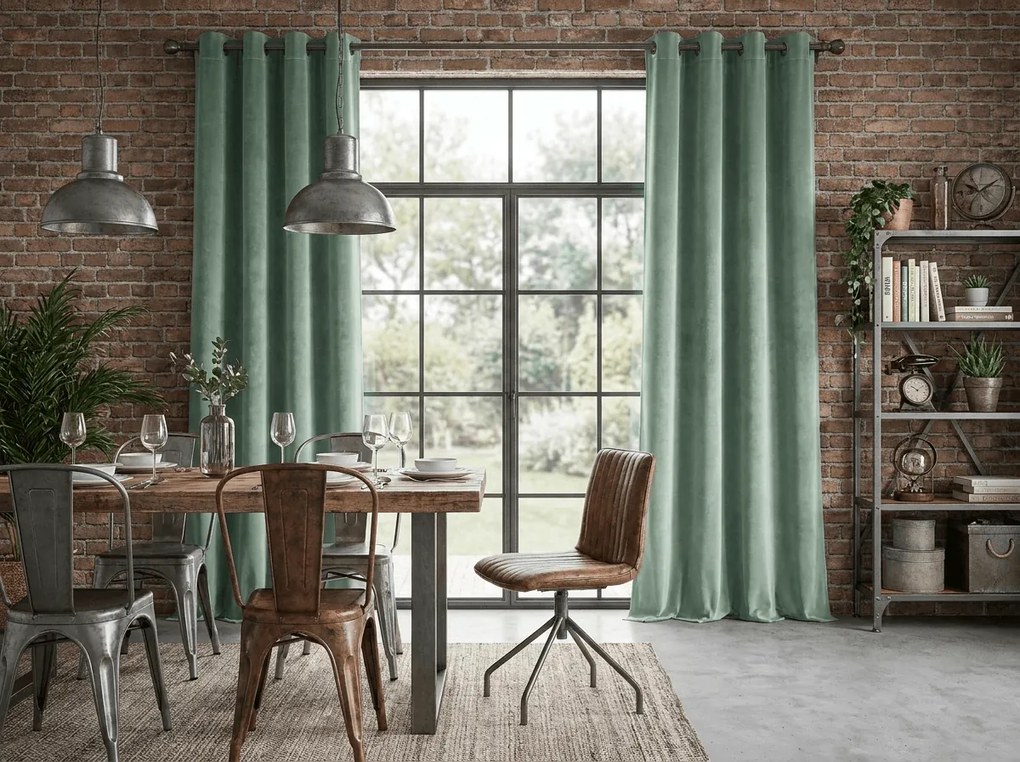 Sötétítő függöny DREAM VELVET 140x250 cm, zsályazöld Felfüggesztés: Hullámos sínszalag