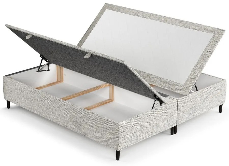 Világosszürke kárpitozott ágyneműtartós franciaágy 200x200 cm Tate – Maison de Rêve