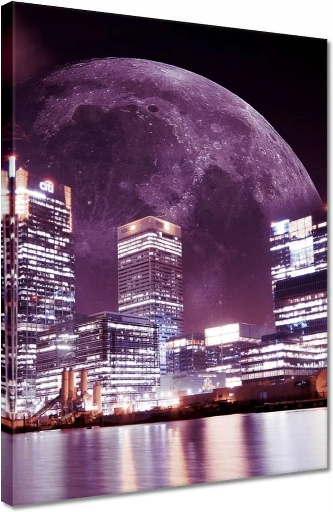 Vászonkép 30x40 Lila város éjszaka Hold