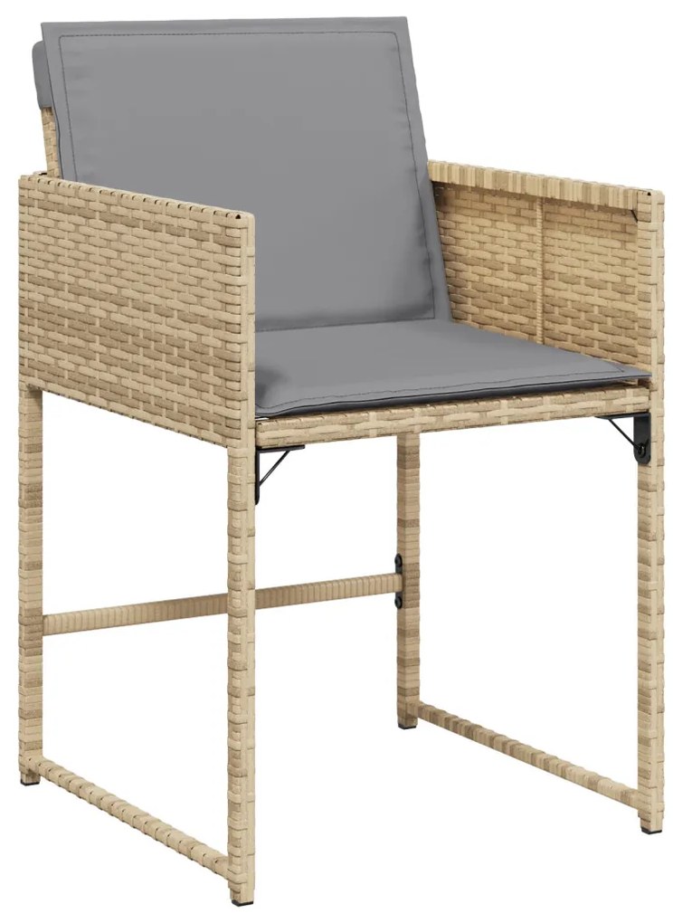 5 Darabos Kert Étkezőszett Párnákkal Bézs Poly Rattan, Kert Asztal Fekete 160x80x73 cm Edzett Üveg