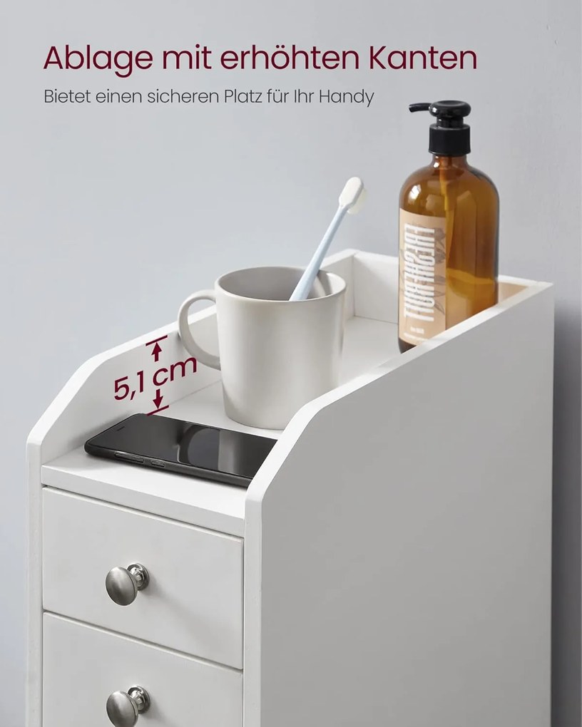 Kis fürdőszobai szekrény, álló tárolószekrény kis helyiségekbe, fehér színben