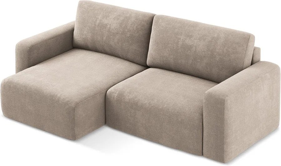 Bézs zsenília kinyitható-tárolóhelyes sarokkanapé (bal oldali-heverő résszel) Kona – Makamii