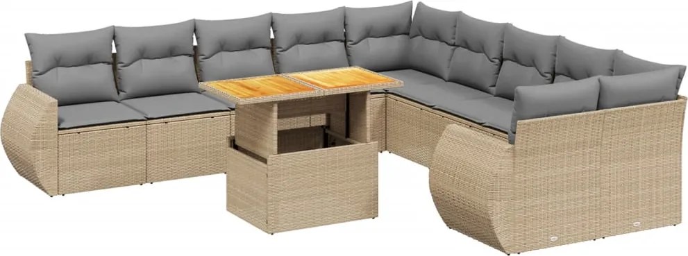 vidaXL 11 részes bézs polyrattan kerti ülőgarnitúra párnákkal