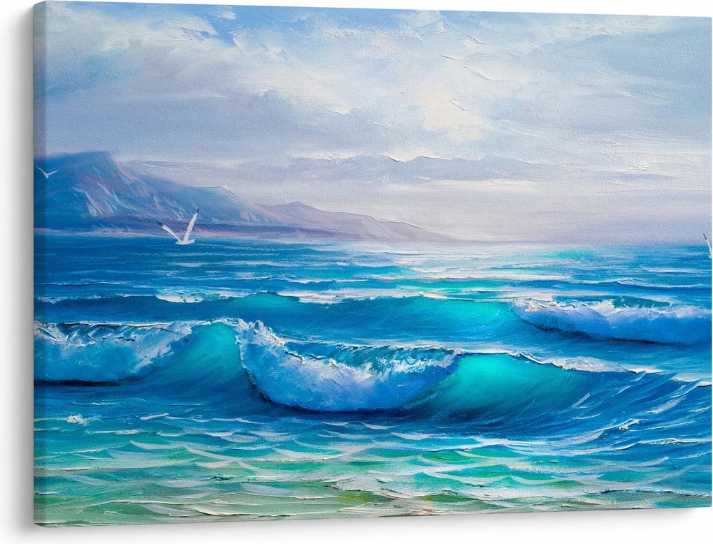 Kép - Olajfestmény a tengerről sirályokkal (70x50 cm)