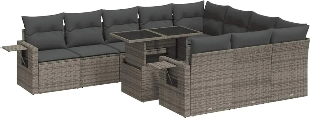 vidaXL 11 részes szürke polyrattan kerti ülőgarnitúra párnákkal