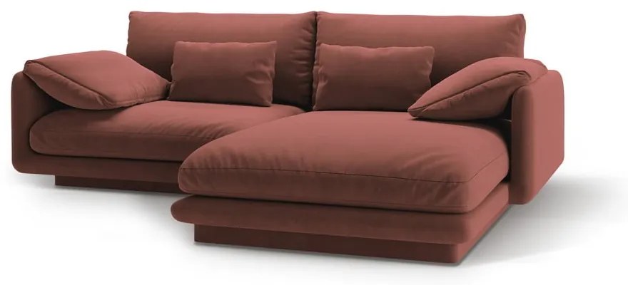 Rózsaszín bársony sarokkanapé (jobb oldali-heverő résszel) Torino – Micadoni