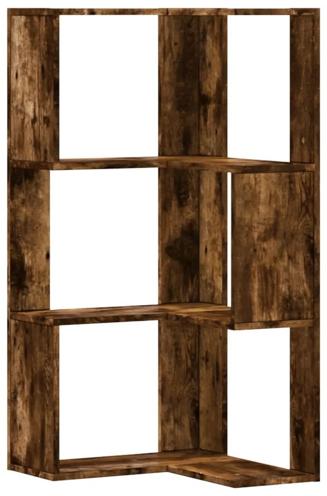 3 szintes füstös tölgy szerelt fa sarok könyvespolc 50x50x102cm