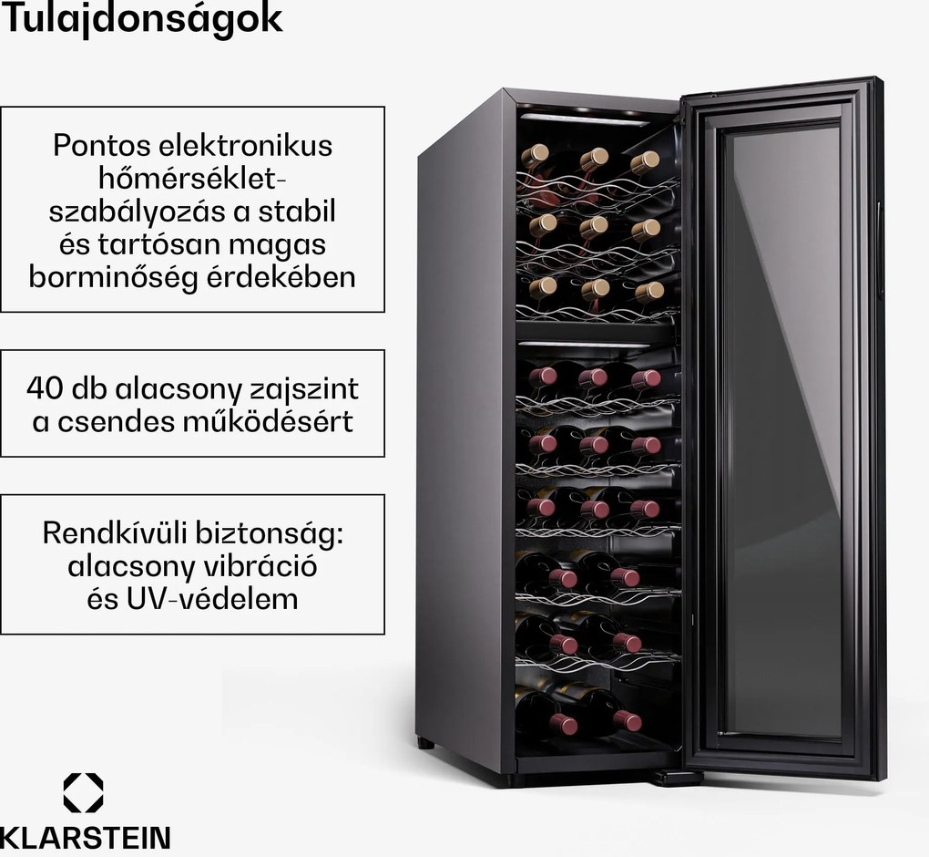 Klarstein Shiraz 24 Duo, borhűtő, 2 zóna, 75 l/24 palack, 5-18 °C, érintésvezérlés