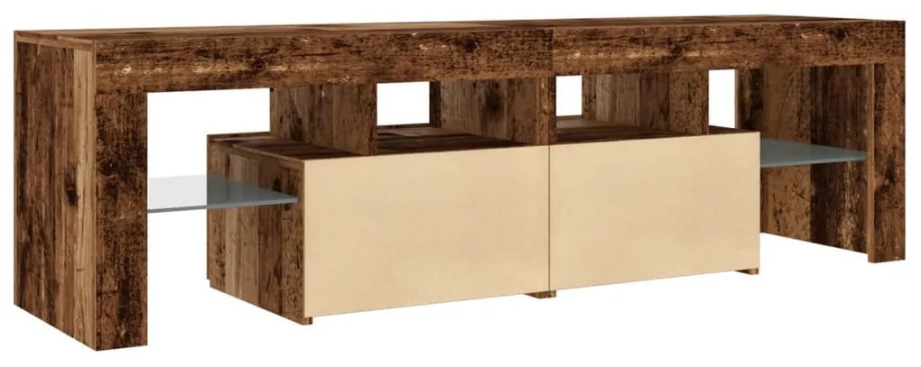 antik fa színű szerelt fa TV-szekrény LED-ekkel 140x36,5x40 cm