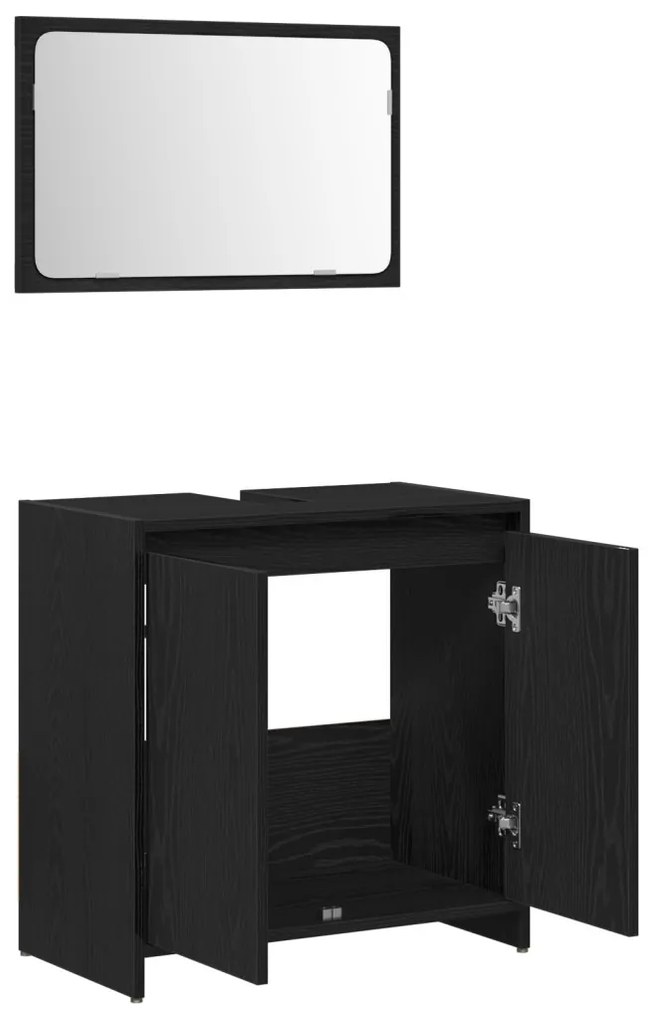 Fekete Tölgy Fürdőszobai Szekrény Tükrössel 60x33x61 cm Mérnöki Fából