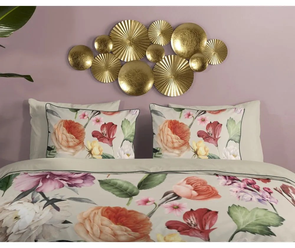 Bézs kétszemélyes-hosszabbított pamut-szatén ágyneműhuzat 200x220 cm Fiori – Descanso