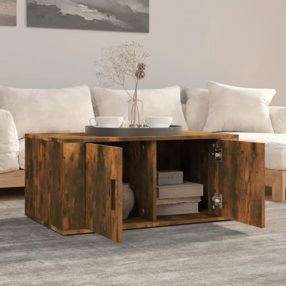 füstös tölgy színű szerelt fa dohányzóasztal 80 x 50 x 36 cm