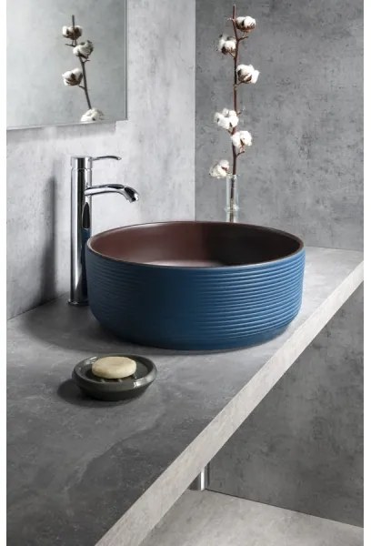 Sapho - PRIORI pultfelületre helyezhető mosdó, Ø 41 cm, barna/kék