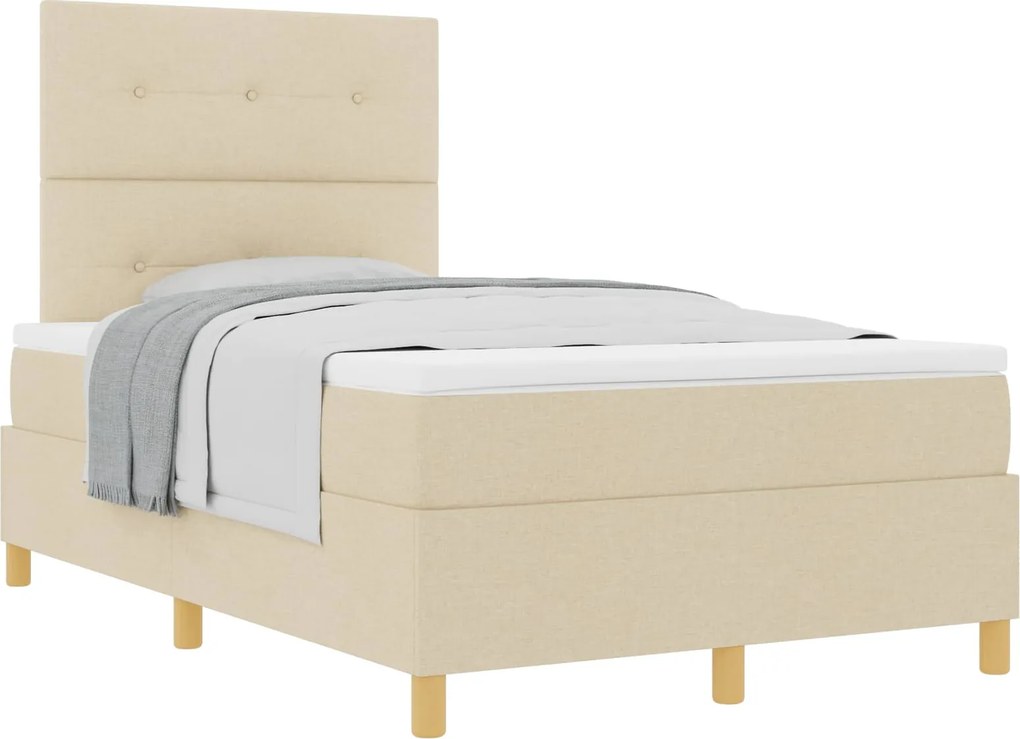vidaXL Boxrugós ágy matracmal fejtámlával Krém 120 x 200 cm szövet