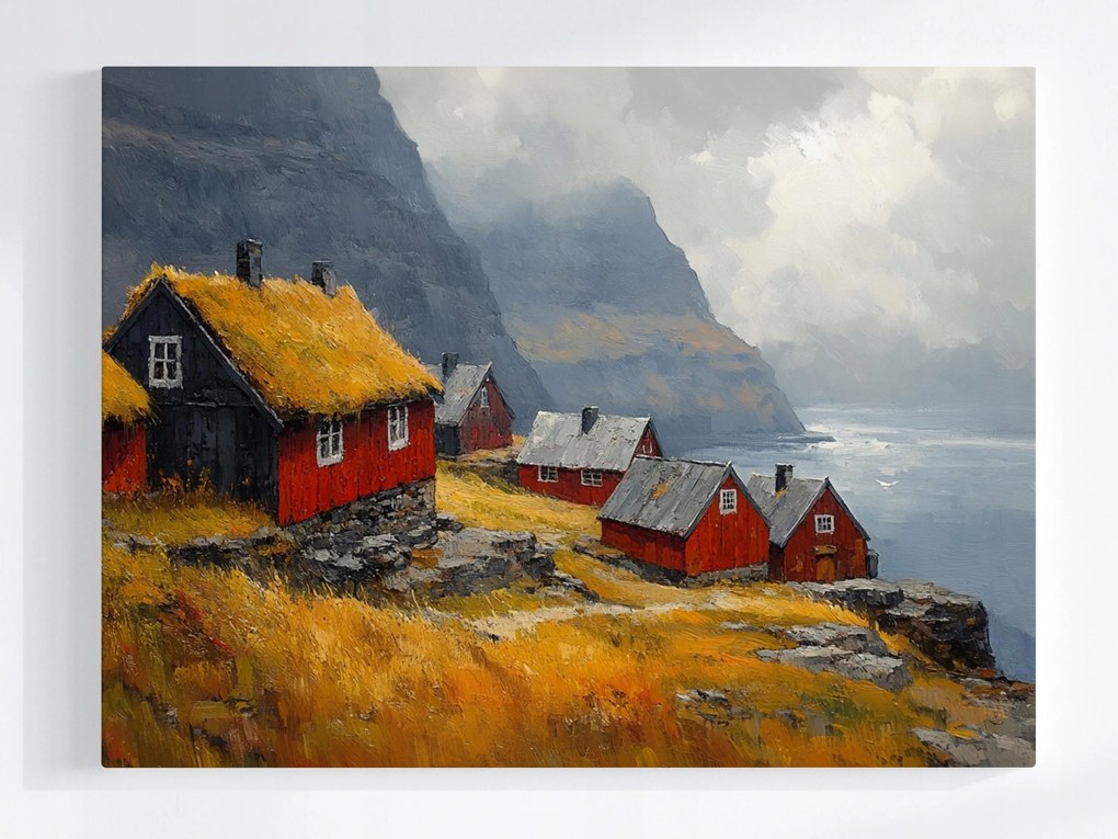 Canvas Vászonkép Norvégia Fjordok Piros Házak Skandinávia 80x60