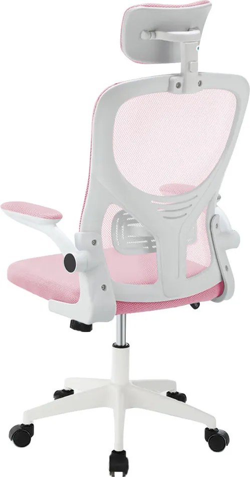Ergonomikus irodai szék deréktámasszal, fejtámlával, rózsaszín
