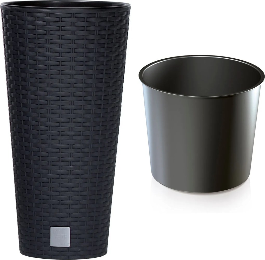 Magas virágcserép betéttel 30x57cm Rattan hatású virágcserép