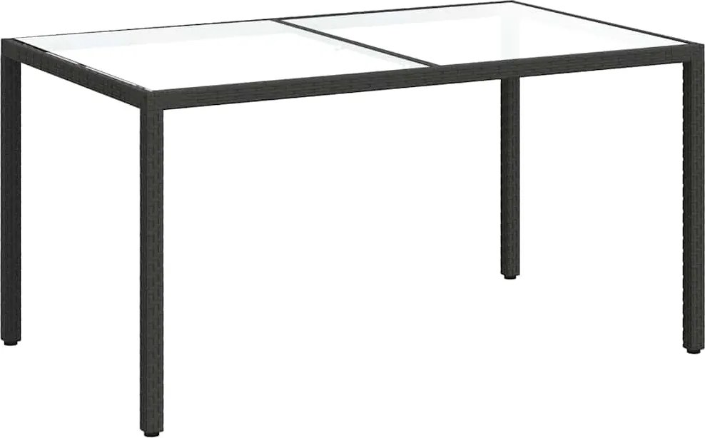 vidaXL fekete polyrattan és edzett üveg kerti asztal 150 x 90 x 75 cm