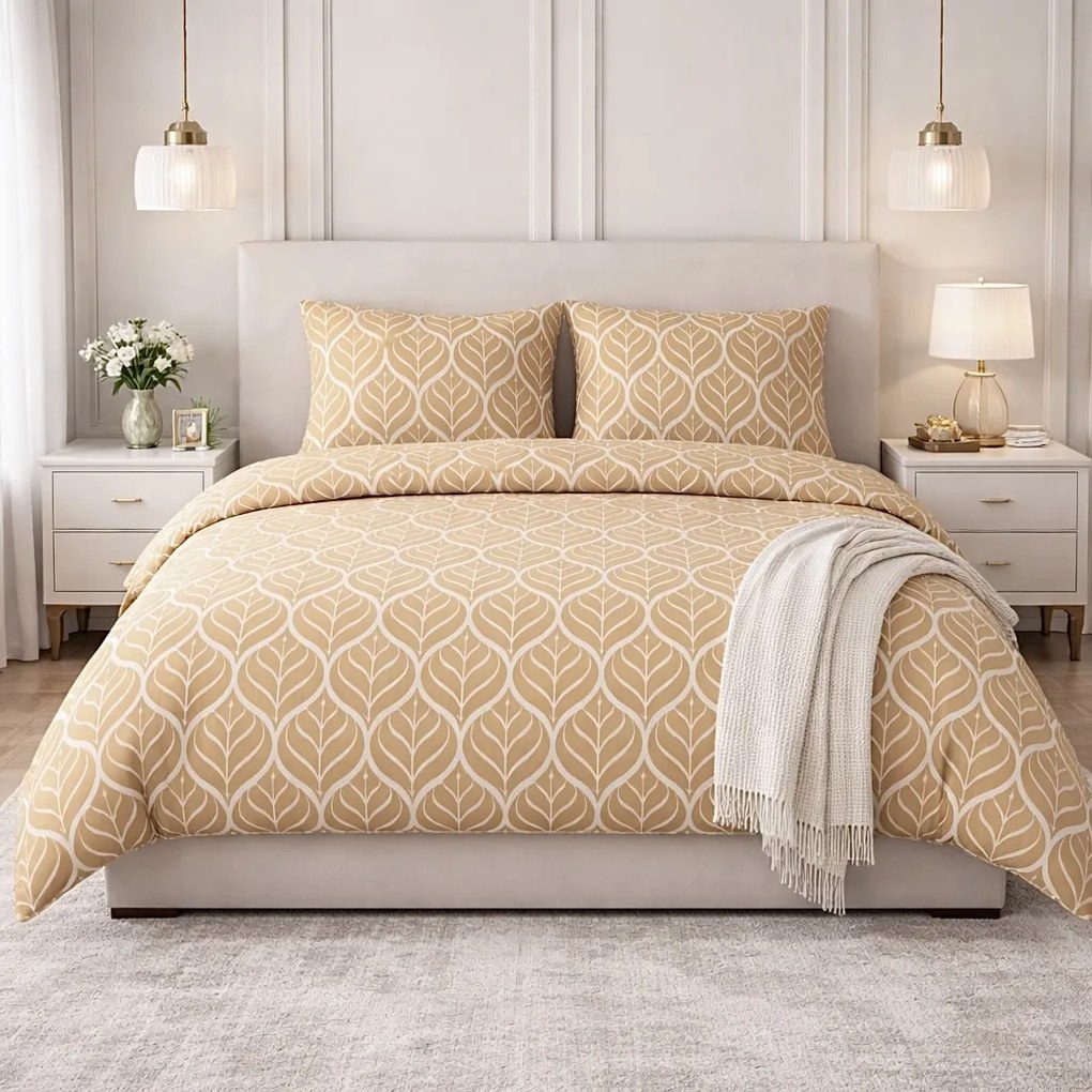 Leaf barna pamut ágyneműhuzat 140x200cm+90x70cm TiaHome