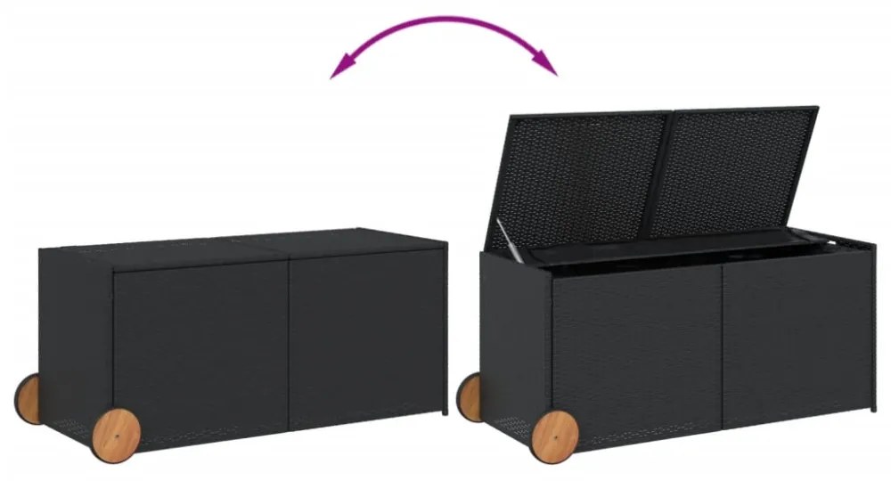 fekete polyrattan kerti tárolóláda kerekekkel 283 L