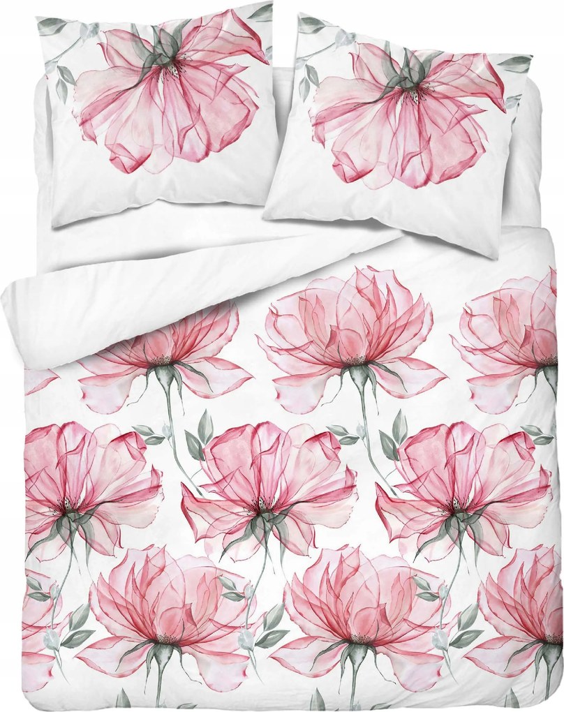 Hálószobai ágyneműhuzat 180x200 pamut fehér rózsaszín virágok