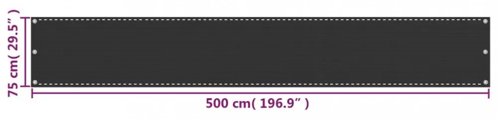 antracitszürke HDPE erkélynapellenző 75 x 500 cm